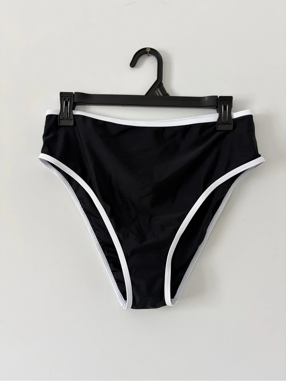 Cupshe Black White Trim High Waisted 90s Cheeky Bikini Bottom NWT L